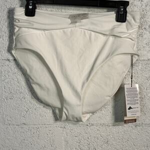 CALIA Women's High Rise Shirred V Front Swim Bottoms white medium